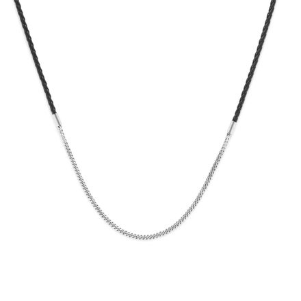 691 60cm - Essential Mix Silver/Leather Necklace Black*