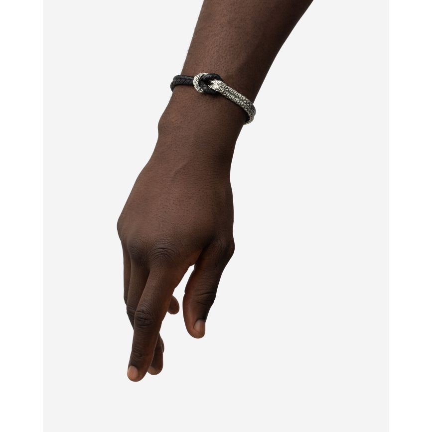 Katja Knot Mix Silver/Leather Bracelet Black