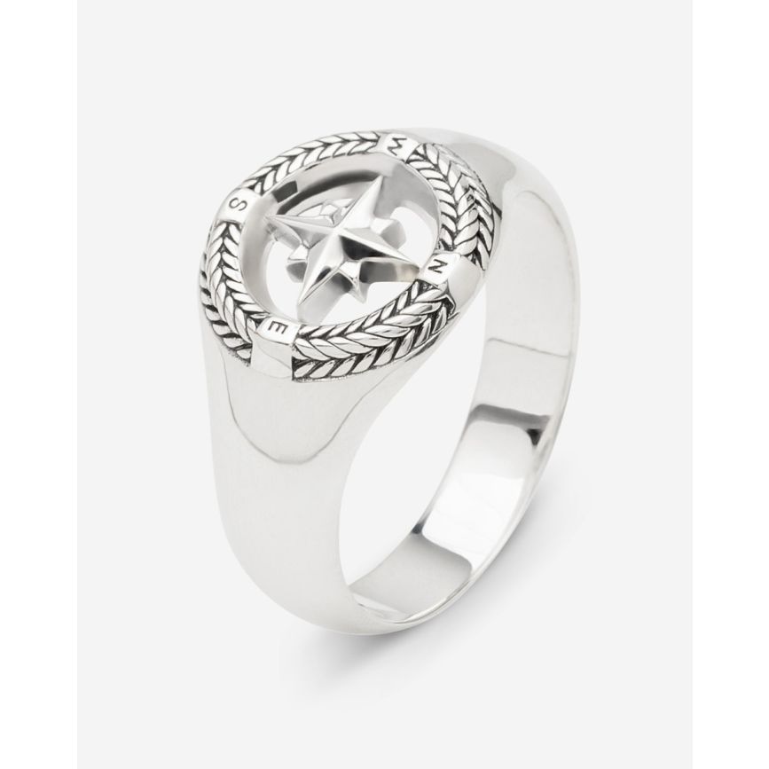 Compass Signet Ring Silver