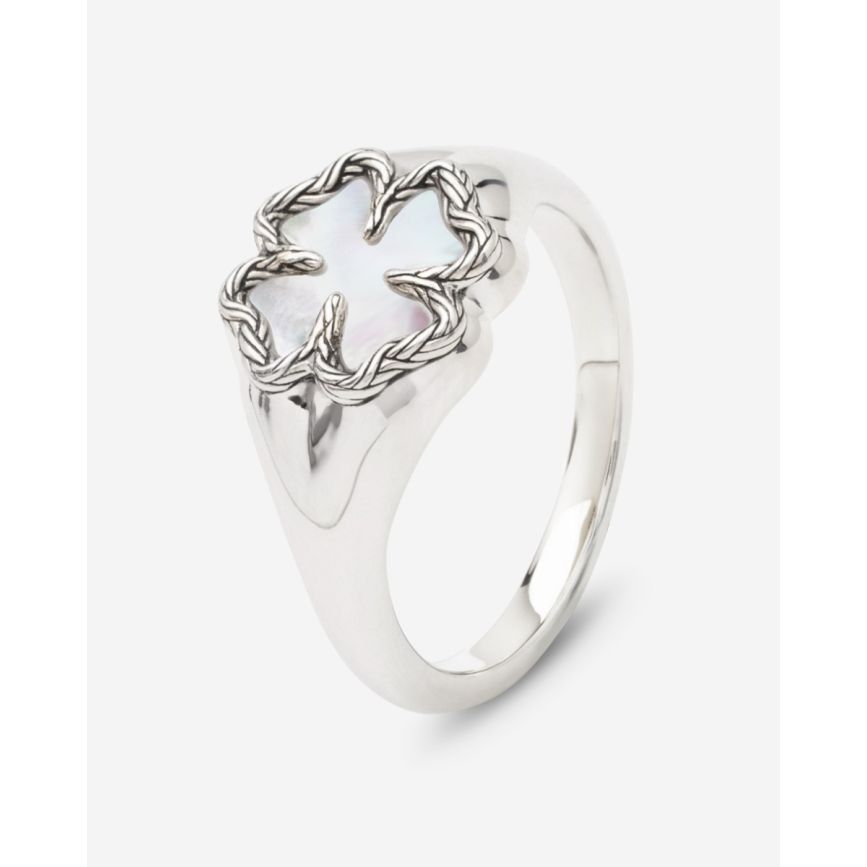 Katja Clover Signet Ring Mother of Pearl Silver