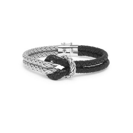 Katja Knot Mix Silver/Leather Bracelet Black